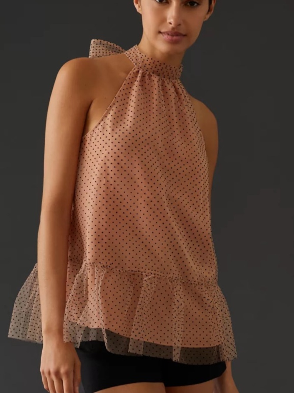 Anthropologie Maeve Flocked Tulle 
polka dot Halter Top(size Large)